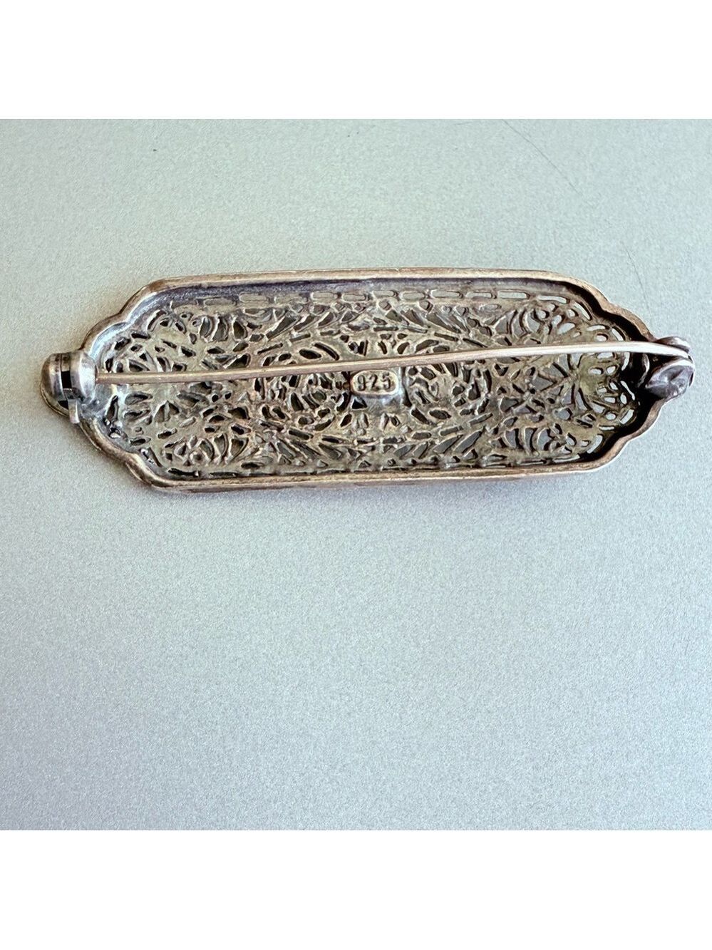 Vintage Art Deco Sterling Silver Rhinestone Filigree Pin Brooch - Picture 3 of 6